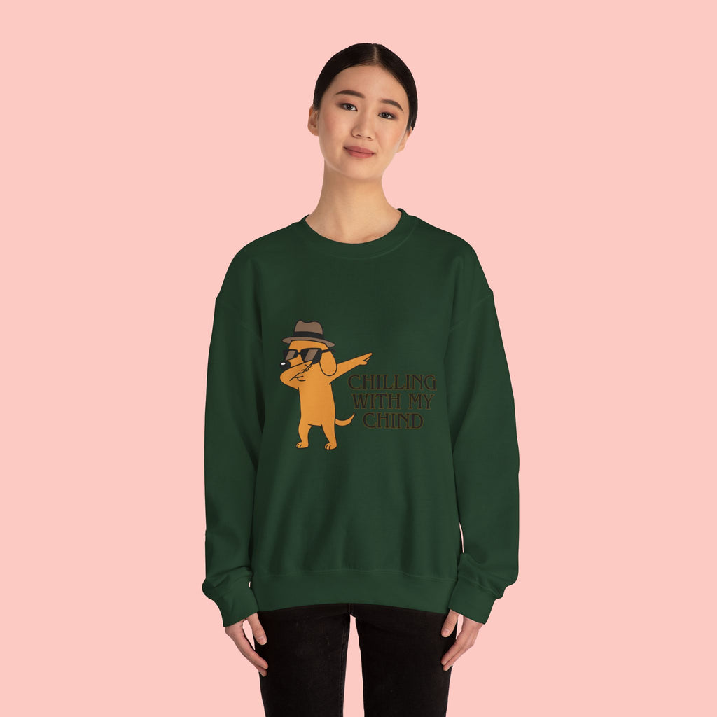 Chilling With My Chind Crewneck Sweatshirt — Funny Dab Dog Graphic Sweatshirt