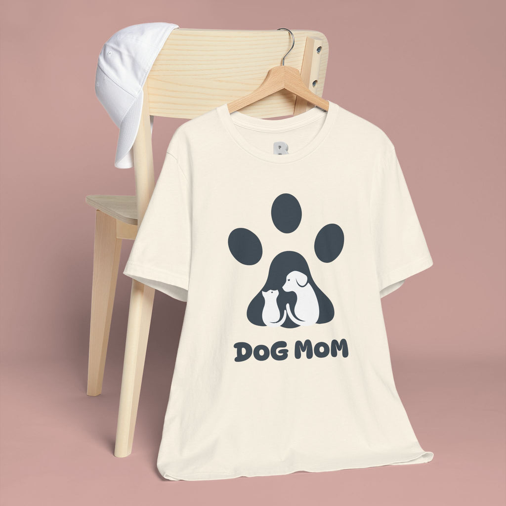 Dog Mom T‑Shirt — Paw Print with Dog & Puppy Graphic