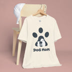 Dog Mom T‑Shirt — Paw Print with Dog & Puppy Graphic