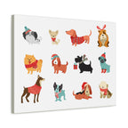 Holiday Dogs Canvas Wall Art — Cute Dachshund, Pug & Mixed Breeds in Winter Sweaters