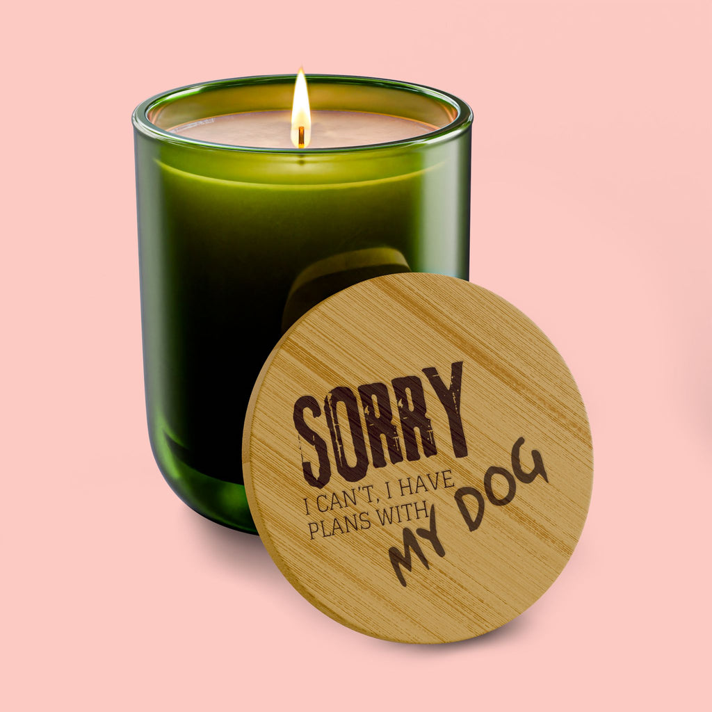 Engraved 14oz Soy Candle — "Sorry My Dog" Scented Candle with Bamboo Lid