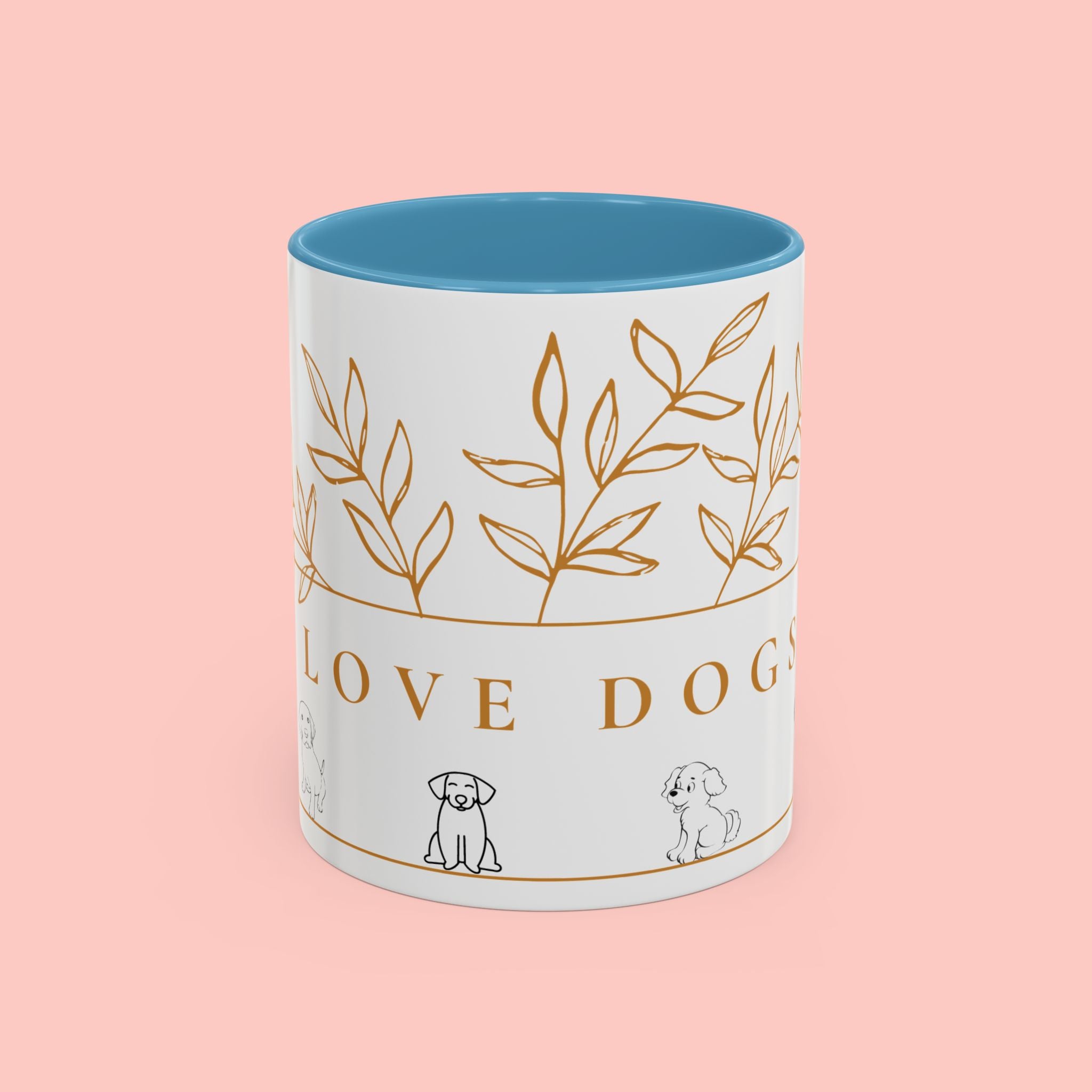 I Love Dogs Accent Coffee Mug — Gold Leaf Dog Lover Ceramic Mug (11oz & 15oz)