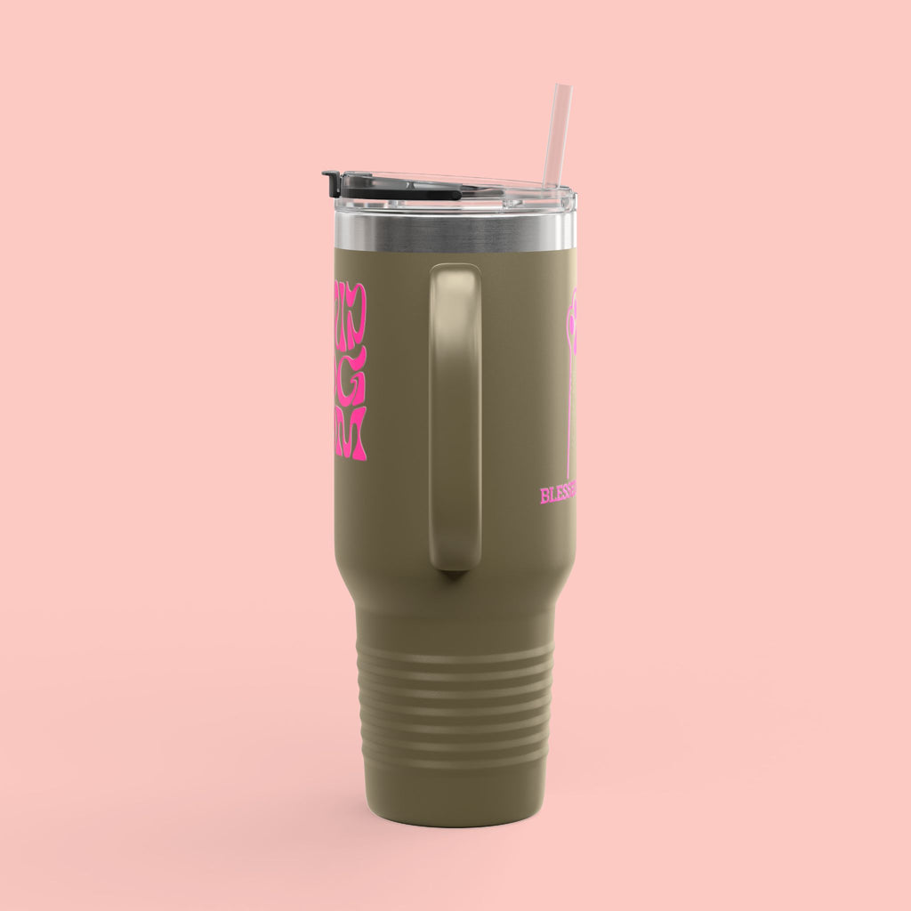 40oz Insulated Travel Mug — 'Groovy Mom' Pink Retro Design