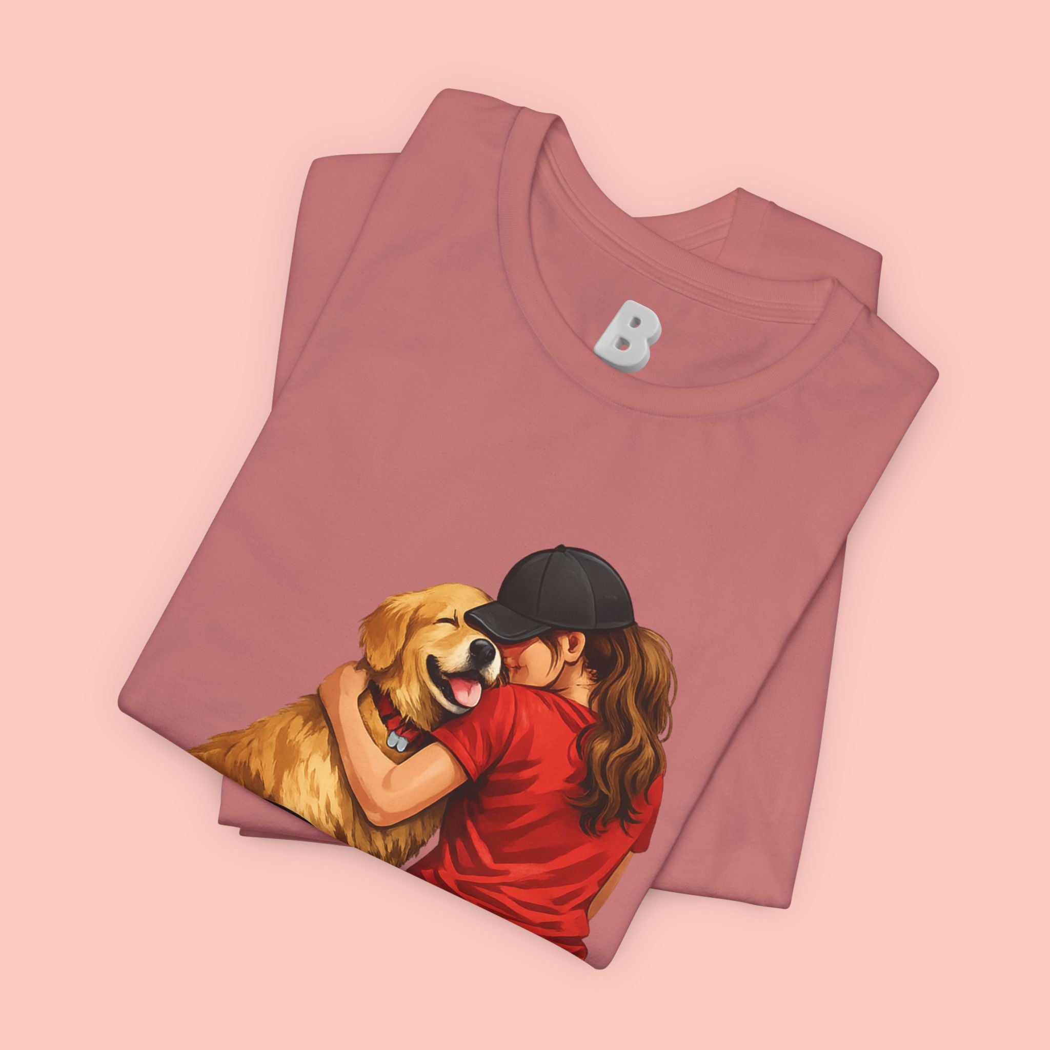 Dog Mom T-Shirt - Cute Woman Hugging Golden Retriever Tee