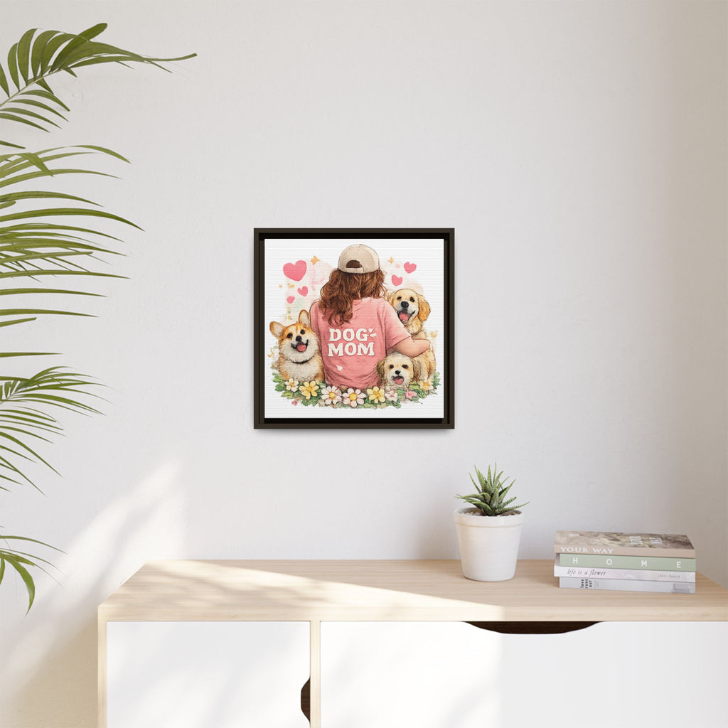 Dog Mom Canvas Print — Framed Matte Wall Art with Cute Dogs & Hearts