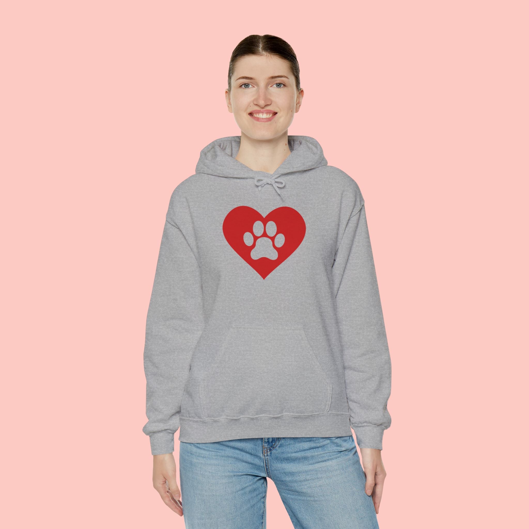 Heart Paw Hoodie — Cute Red Paw Print Animal Lover Sweatshirt