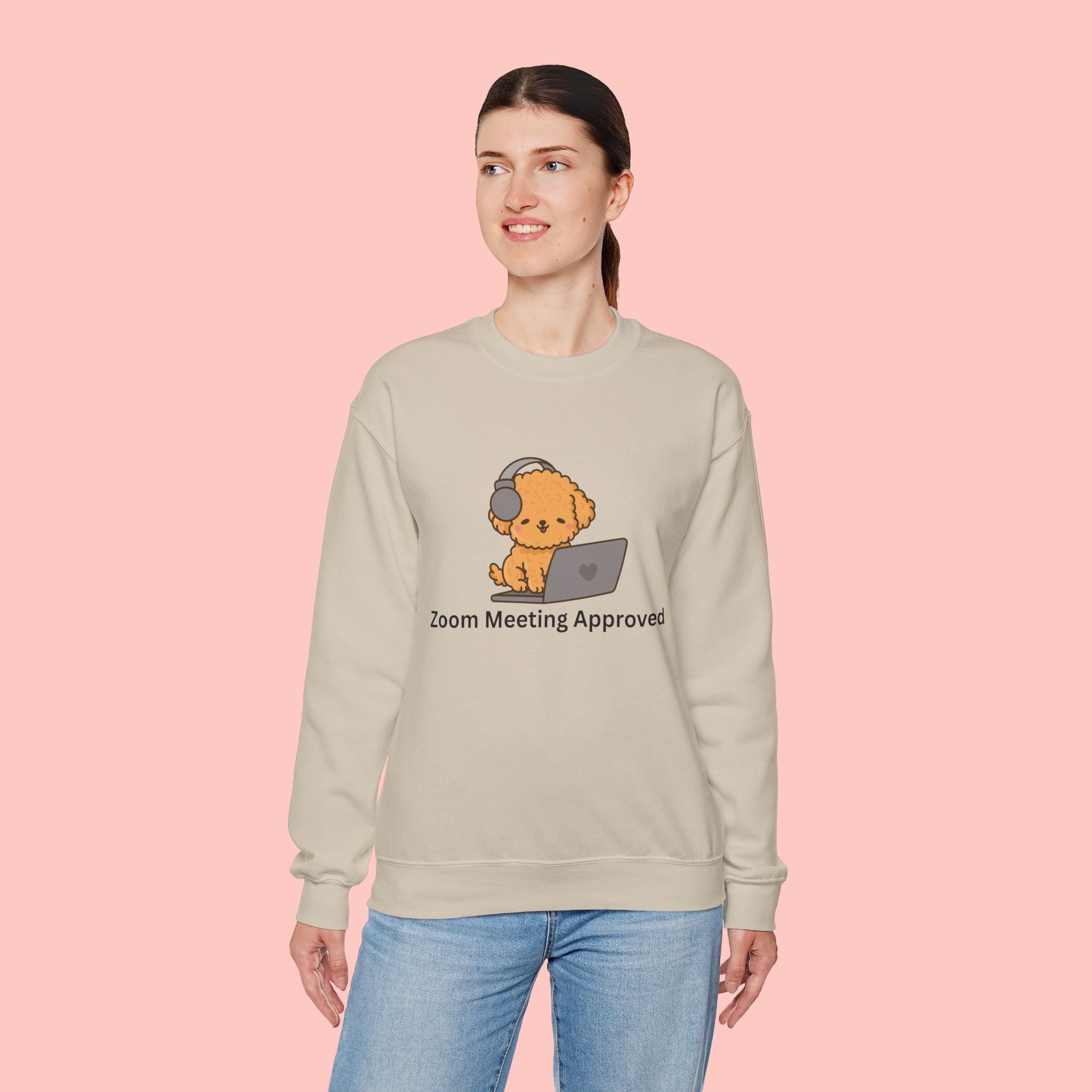 Crewneck Sweatshirt - Cute Puppy "Zoom Meeting Approved" Graphic