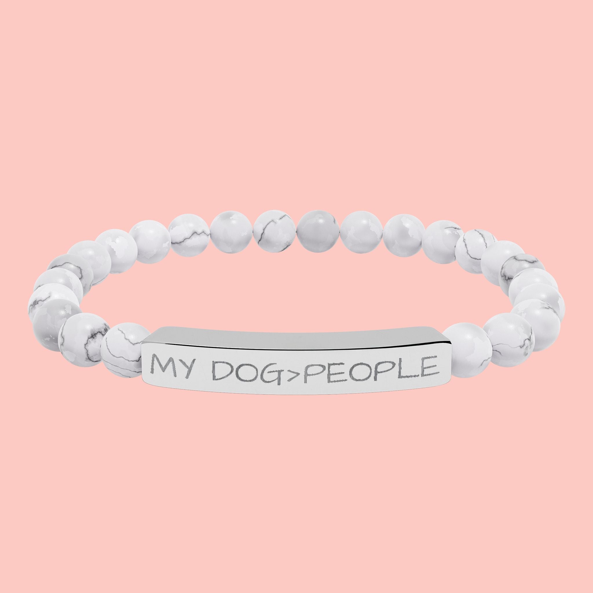Engraved Natural Stone Bar Bracelet — "My Dog = People" Stretch Bracelet