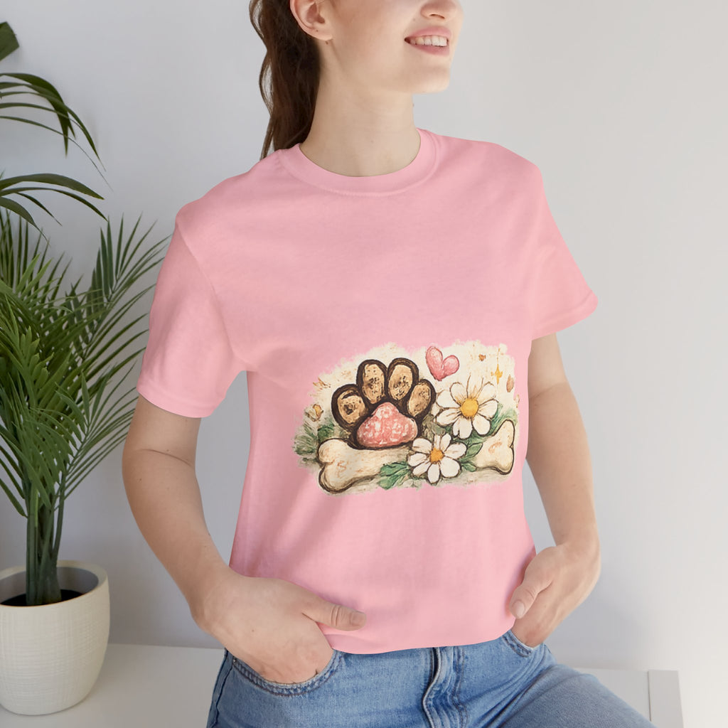 Dog Paw Floral T-Shirt — Cute Paw Print, Bone & Daisies Tee