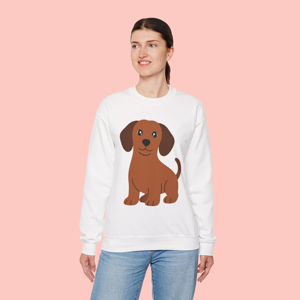 Cute Brown Puppy Sweatshirt — Cartoon Dachshund Crewneck for Dog Lovers