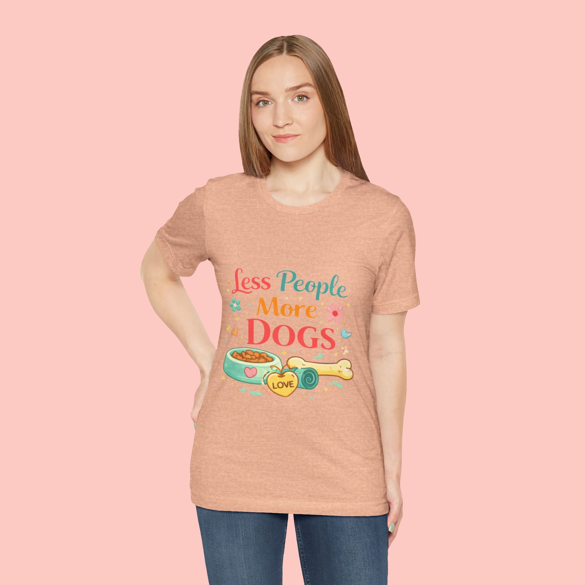 Less People More Dogs T-Shirt – Cute Dog Bowl & Bone Graphic Tee