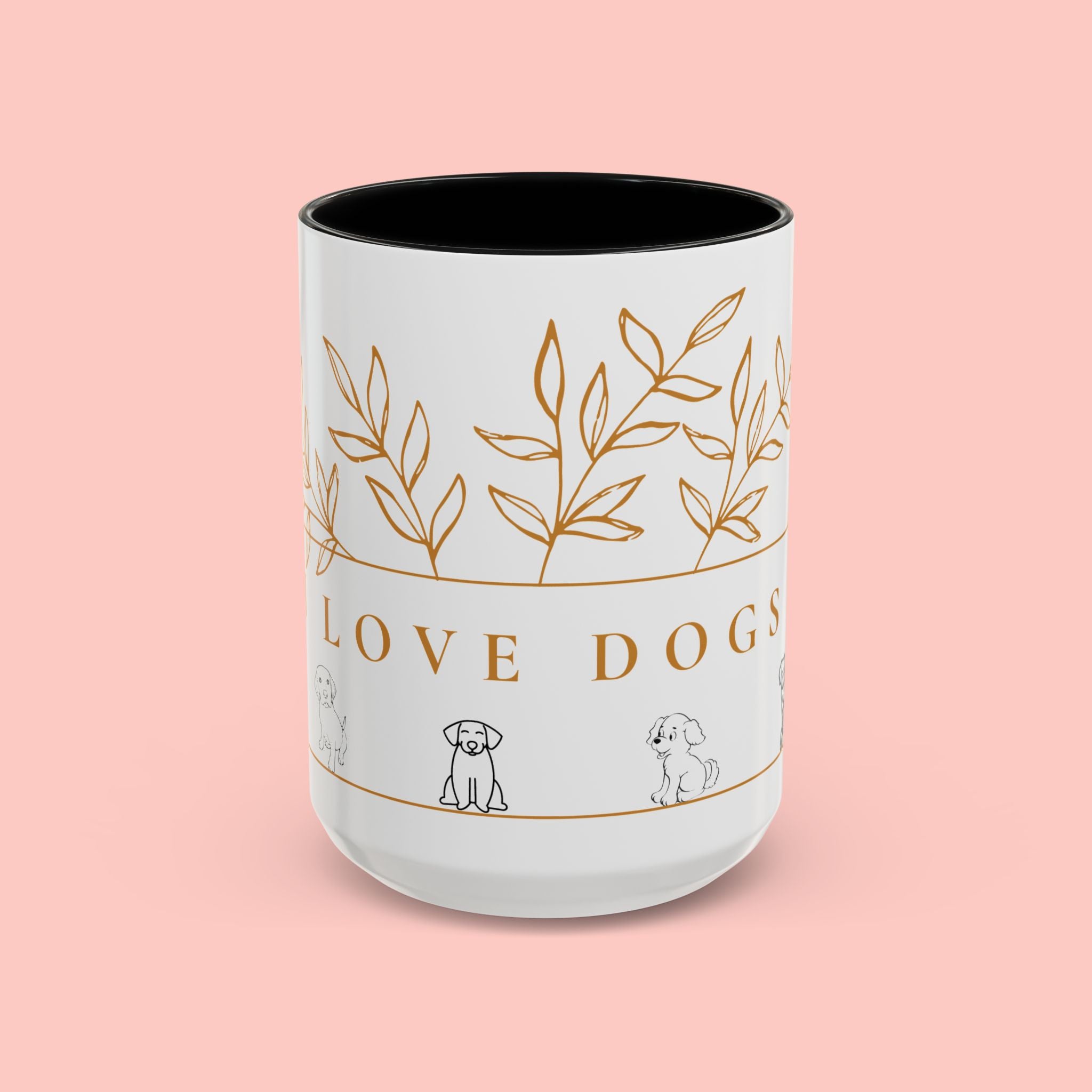 I Love Dogs Accent Coffee Mug — Gold Leaf Dog Lover Ceramic Mug (11oz & 15oz)