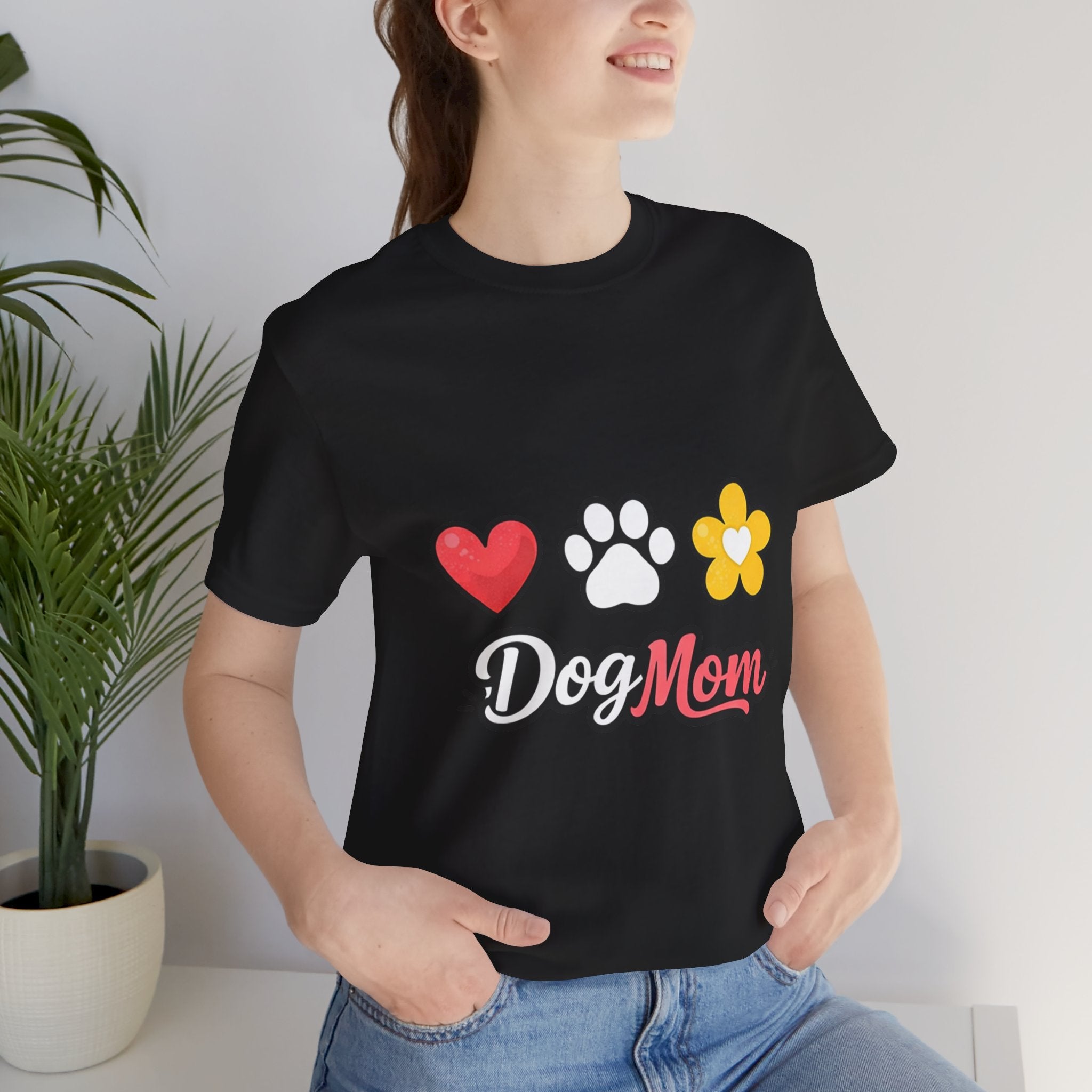 Dog Mom T-Shirt – Heart, Paw & Flower Graphic Tee