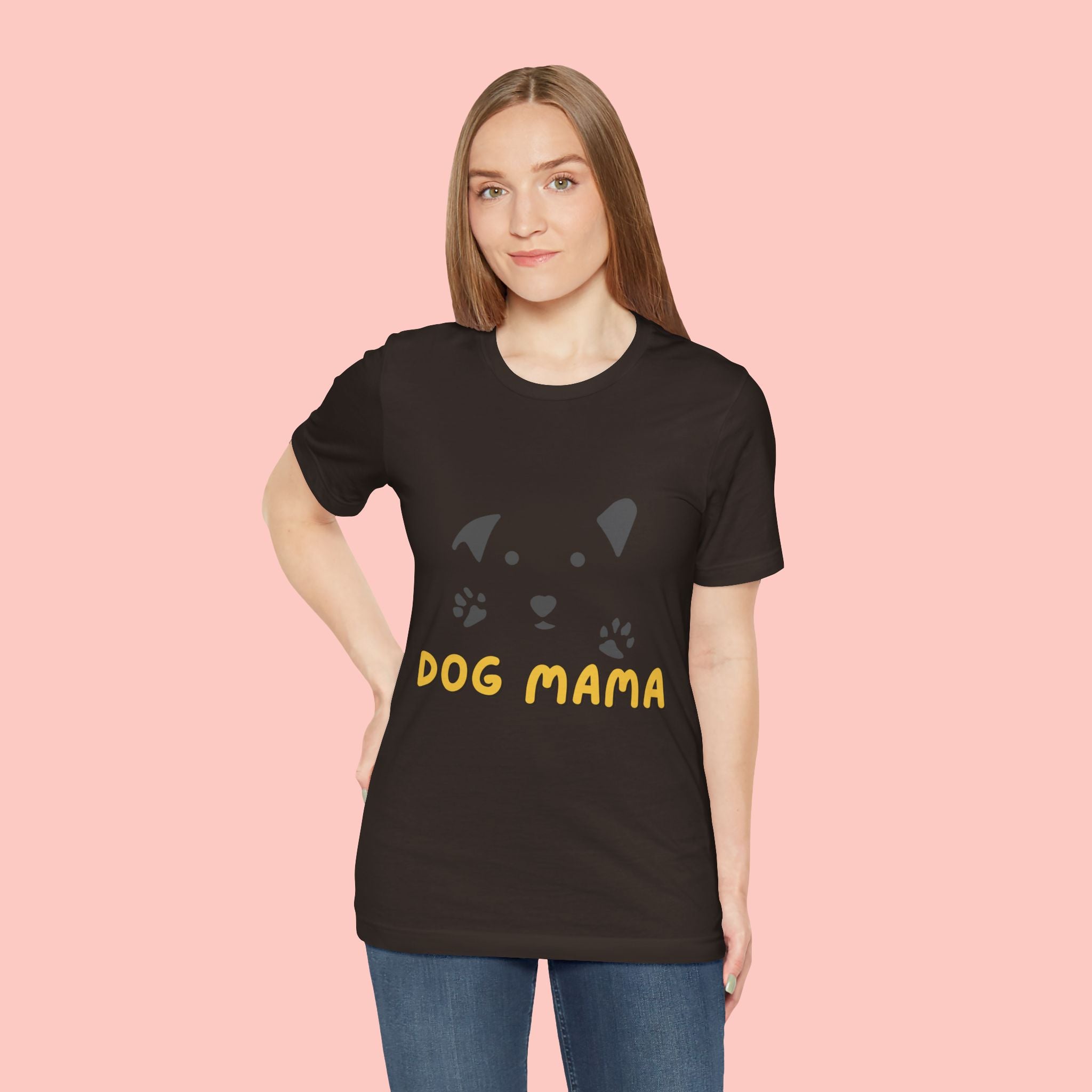 Dog Mama Graphic Tee — Cute Paw Print Dog Face T-Shirt for Dog Lovers