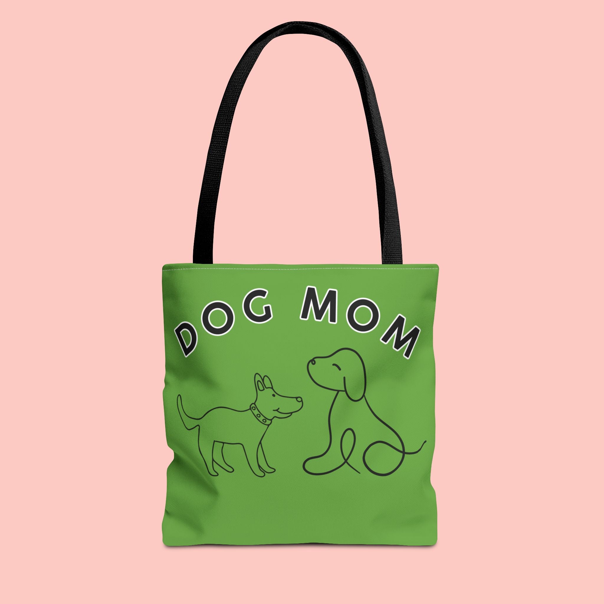 Dog Mom Tote Bag — Green All-Over-Print Cute Line-Drawing Dogs
