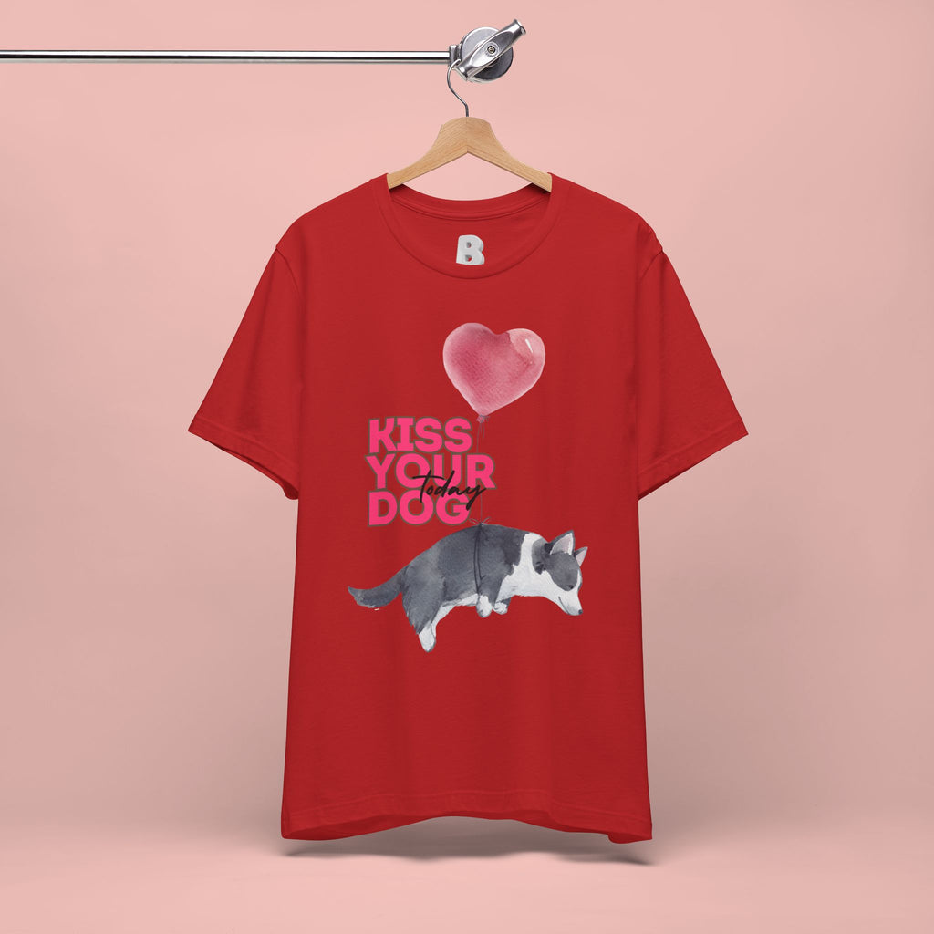 Kiss Your Dog T-Shirt — Cute Corgi with Heart Balloon Pet Lover Tee