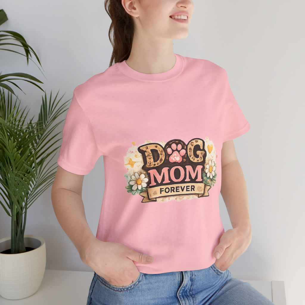 Dog Mom Forever T‑Shirt — Floral Paw Print Tee for Pet Lovers