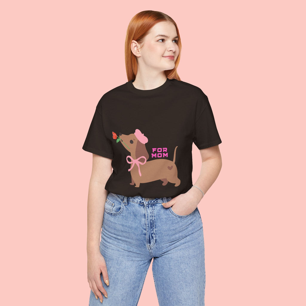 Mommy’s Dachshund Tee – Cute Dog with Rose “For Mom” Shirt