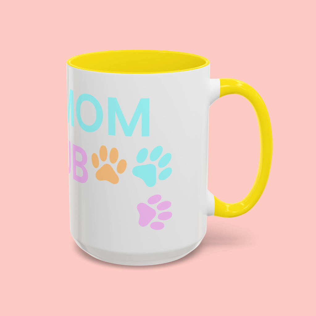 Dog Mom Club Accent Coffee Mug – Colorful Paw Print 11/15oz