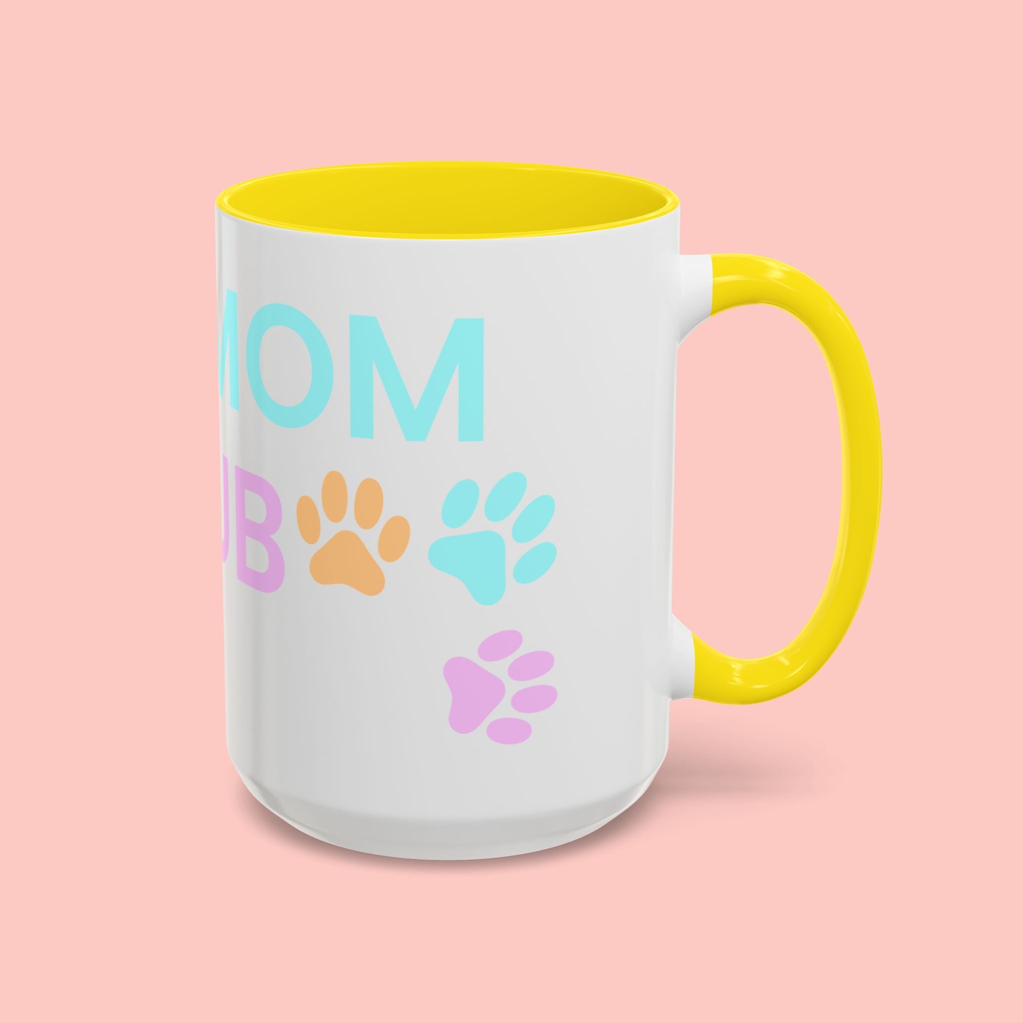 Dog Mom Club Accent Coffee Mug – Colorful Paw Print 11/15oz