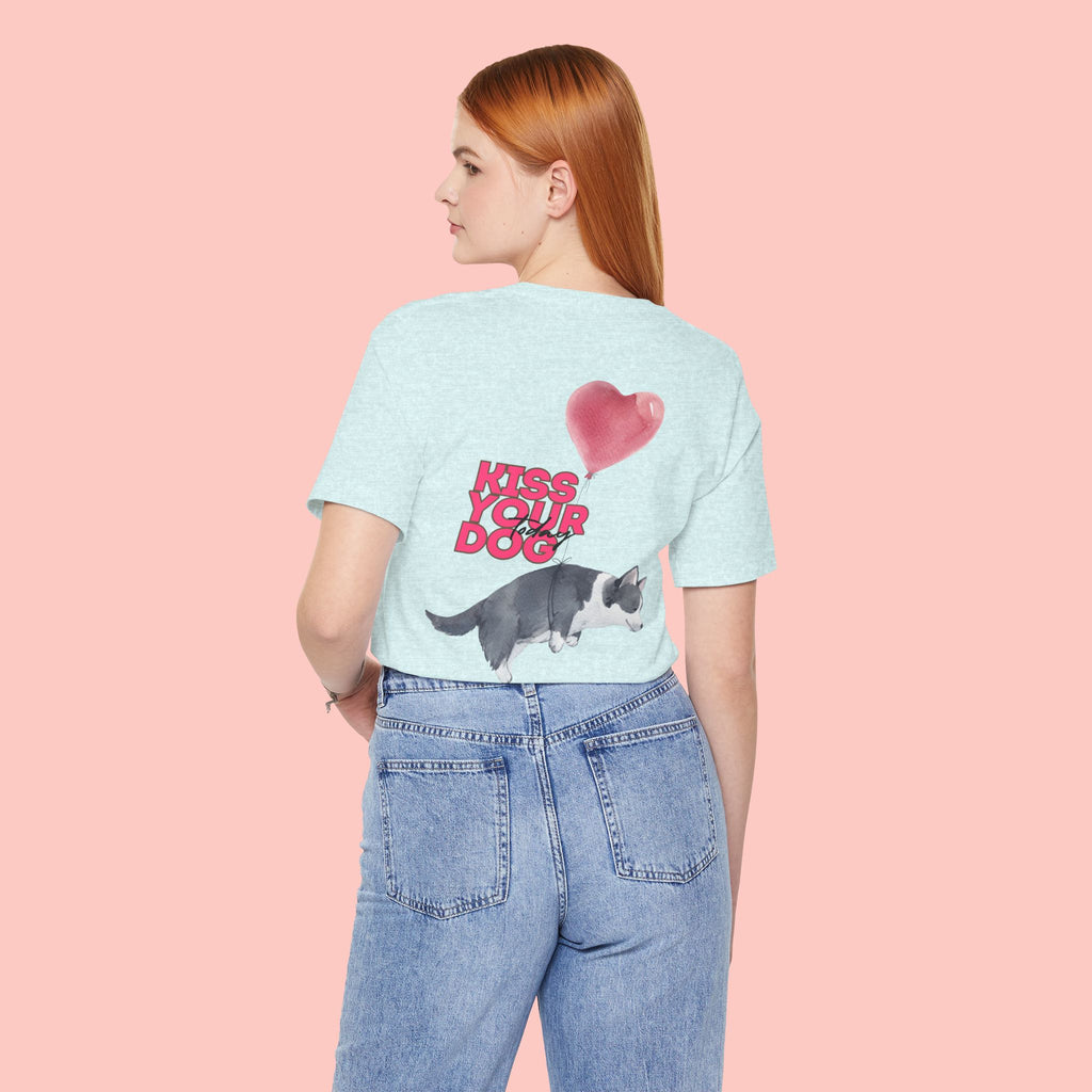 Kiss Your Dog Tee — Corgi Heart Balloon Graphic T-Shirt
