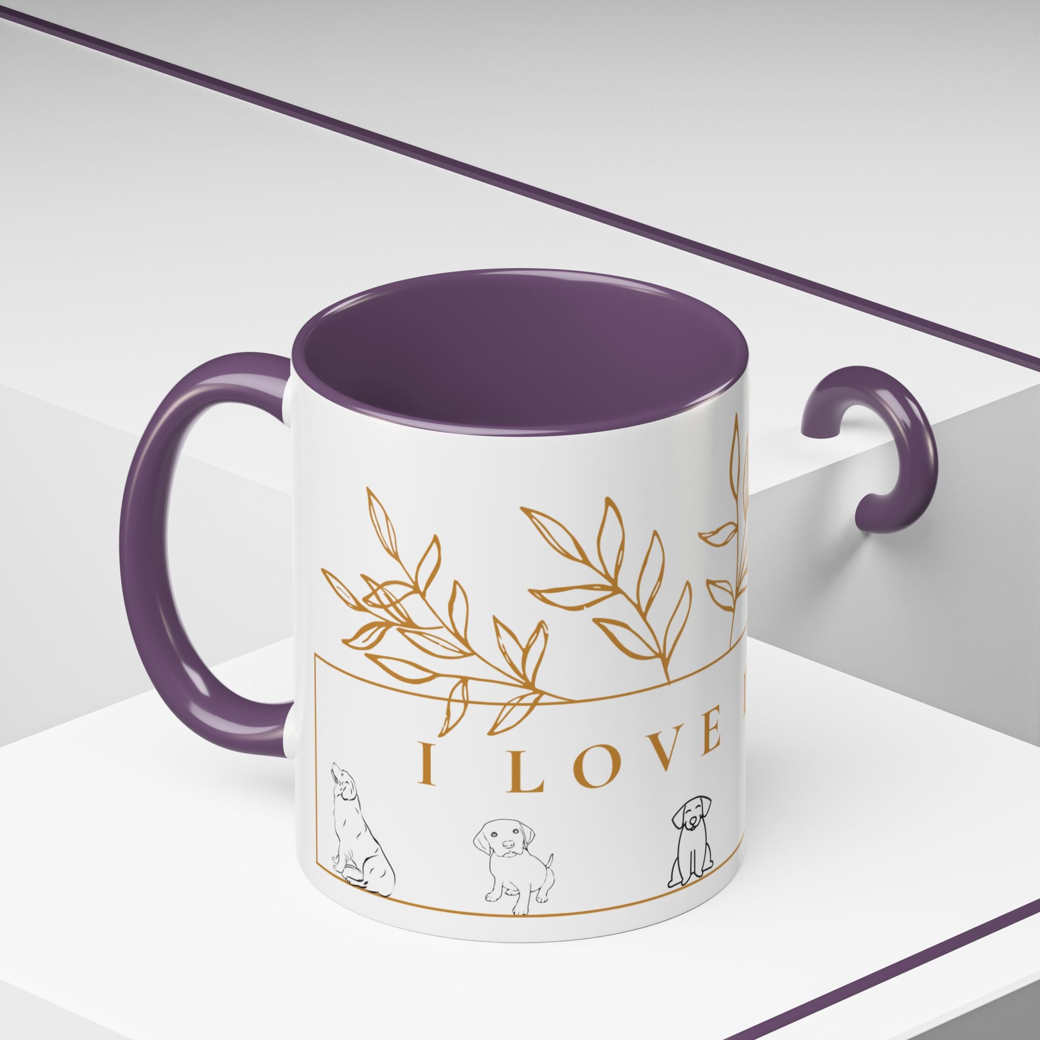 I Love Dogs Accent Coffee Mug — Gold Leaf Dog Lover Ceramic Mug (11oz & 15oz)