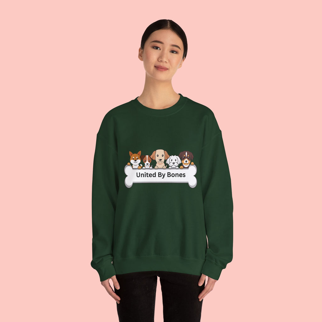 Dog Crewneck Sweatshirt — "United By Bones" Cute Puppy Graphic