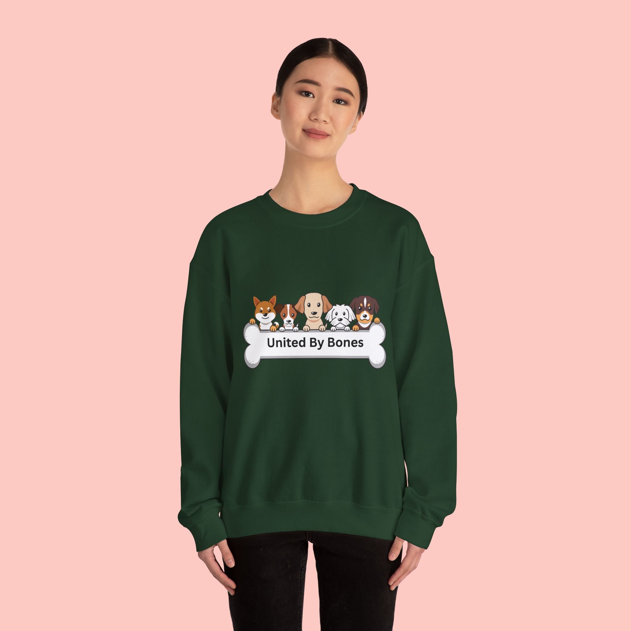 Dog Crewneck Sweatshirt — "United By Bones" Cute Puppy Graphic
