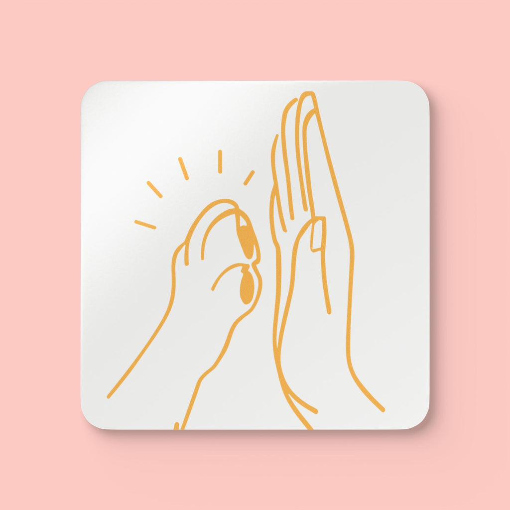 Cork Coaster Set — Minimal Line Art High Five Drink Coasters (4-Pack)