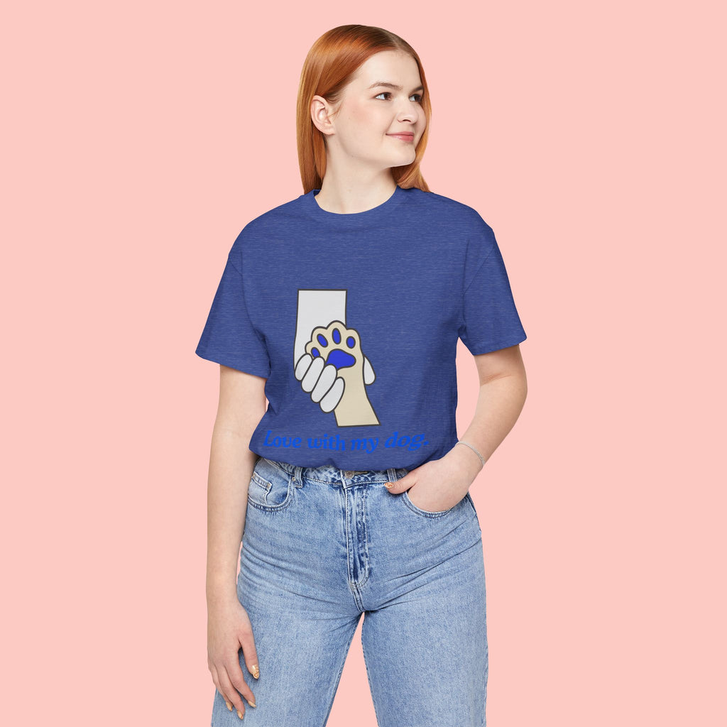 Dog Lover T-Shirt — "Love with my dog." Paw Print Graphic