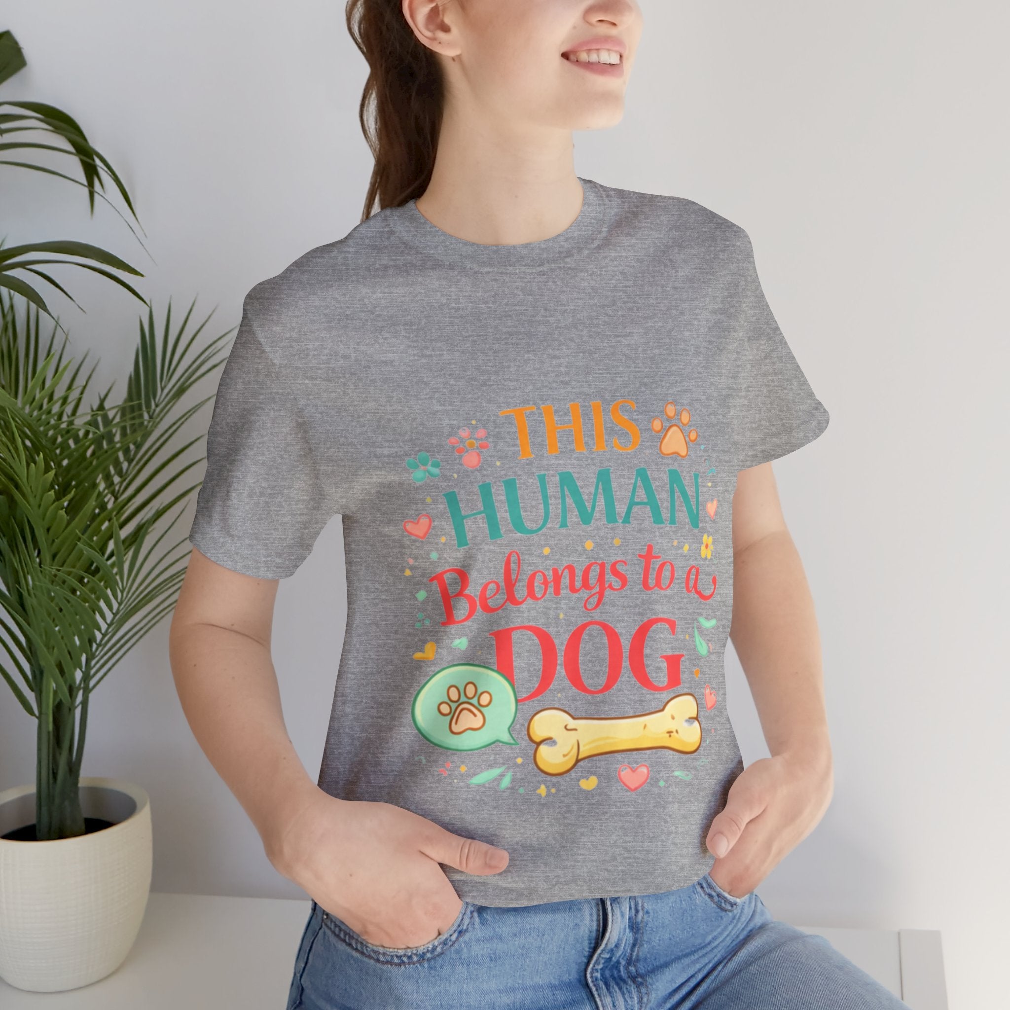Dog Lover T-Shirt — "This Human Belongs to a Dog" Cute Paw Print Tee