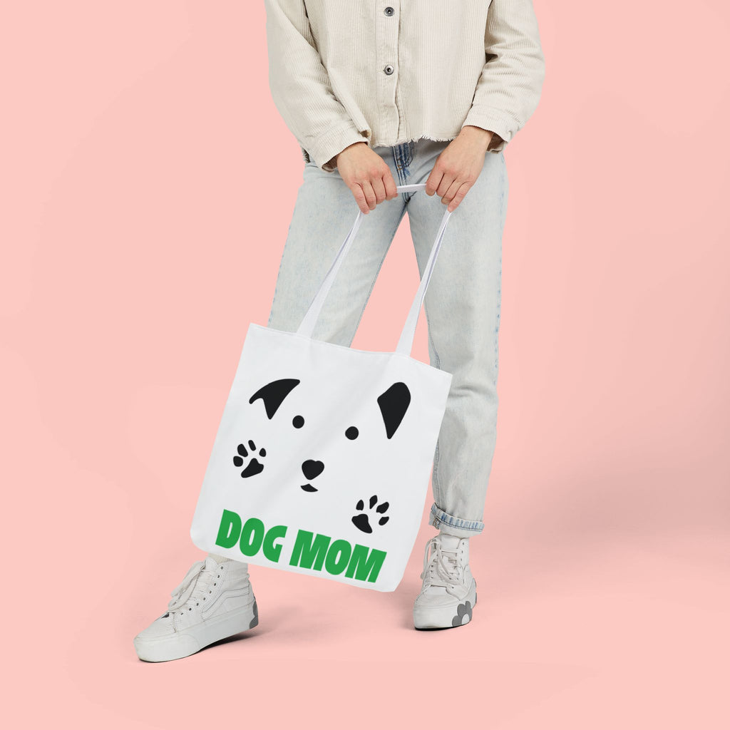 Dog Mom Canvas Tote Bag — Cute Paw Print Dog Face Tote for Pet Lovers