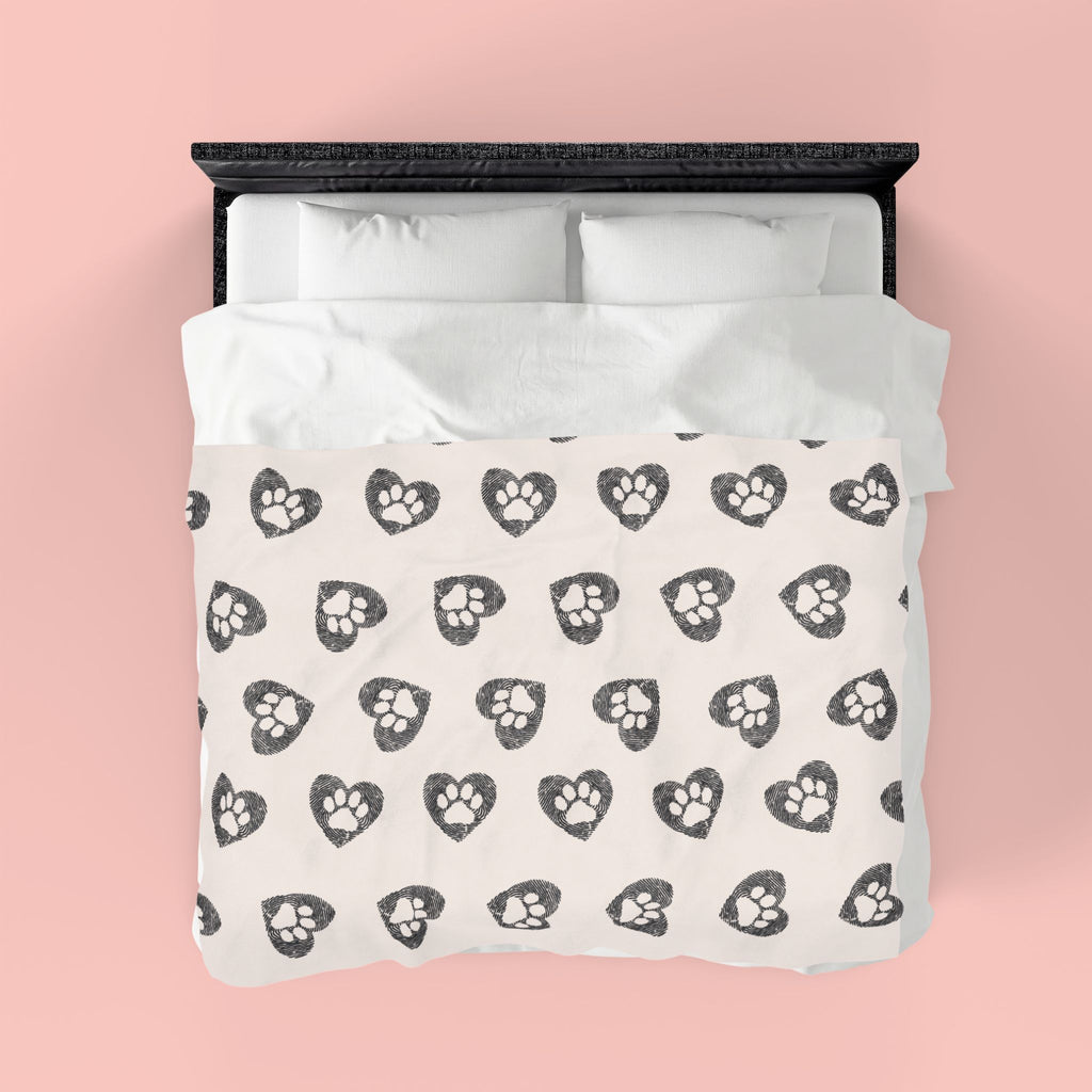 Paw Heart Velveteen Plush Blanket — Soft Cozy Pet Lover Throw