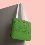 Dog Mom Tote Bag — Green All-Over-Print Cute Line-Drawing Dogs