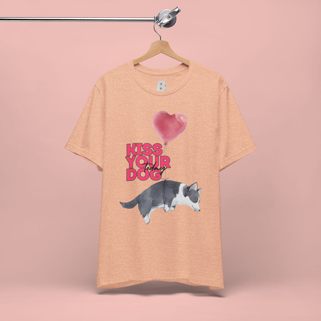 Kiss Your Dog T-Shirt — Cute Corgi with Heart Balloon Pet Lover Tee