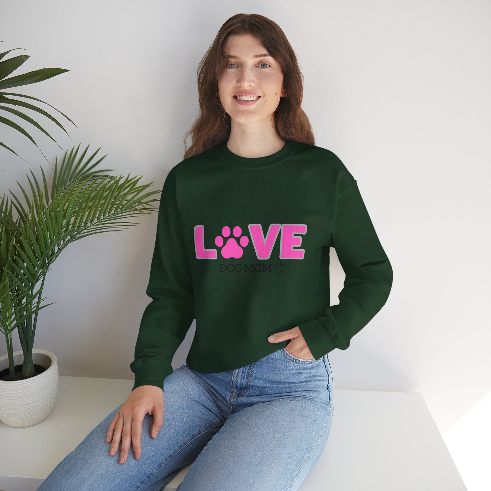 Dog Mom Love Crewneck Sweatshirt — Pink Paw Graphic