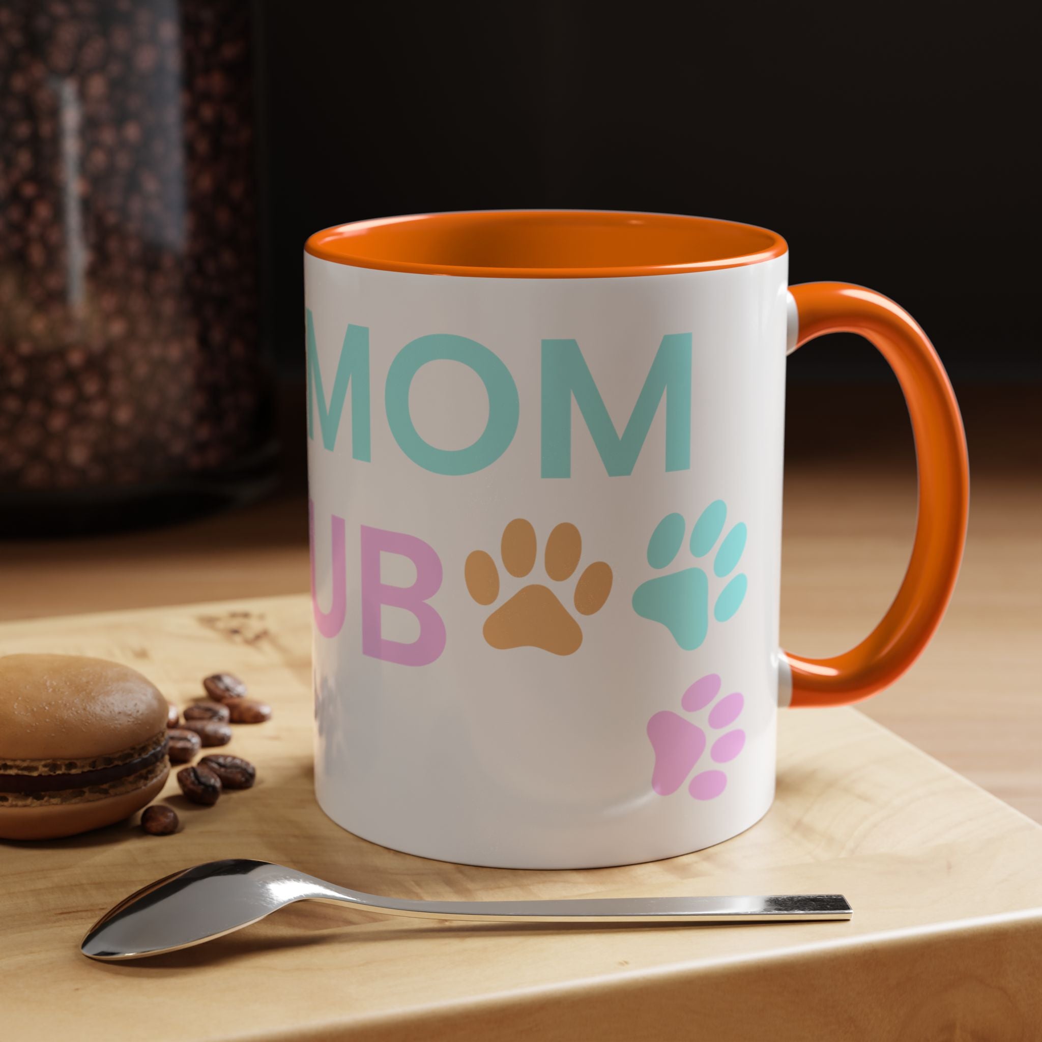 Dog Mom Club Accent Coffee Mug – Colorful Paw Print 11/15oz