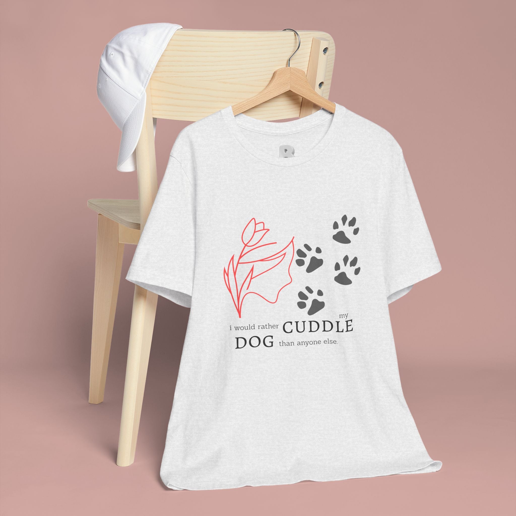 Dog Cuddle Tee – "Would Rather Cuddle My Dog" Paw Print Floral T-Shirt