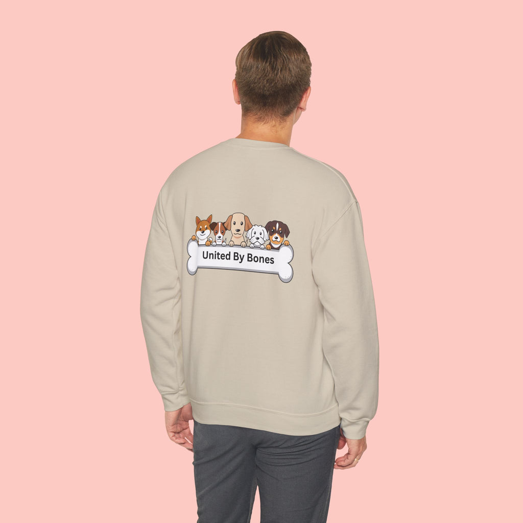 Dog Lovers Crewneck Sweatshirt — "United By Bones" Cute Puppy Graphic