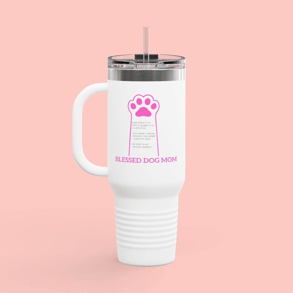 40oz Insulated Travel Mug — 'Groovy Mom' Pink Retro Design