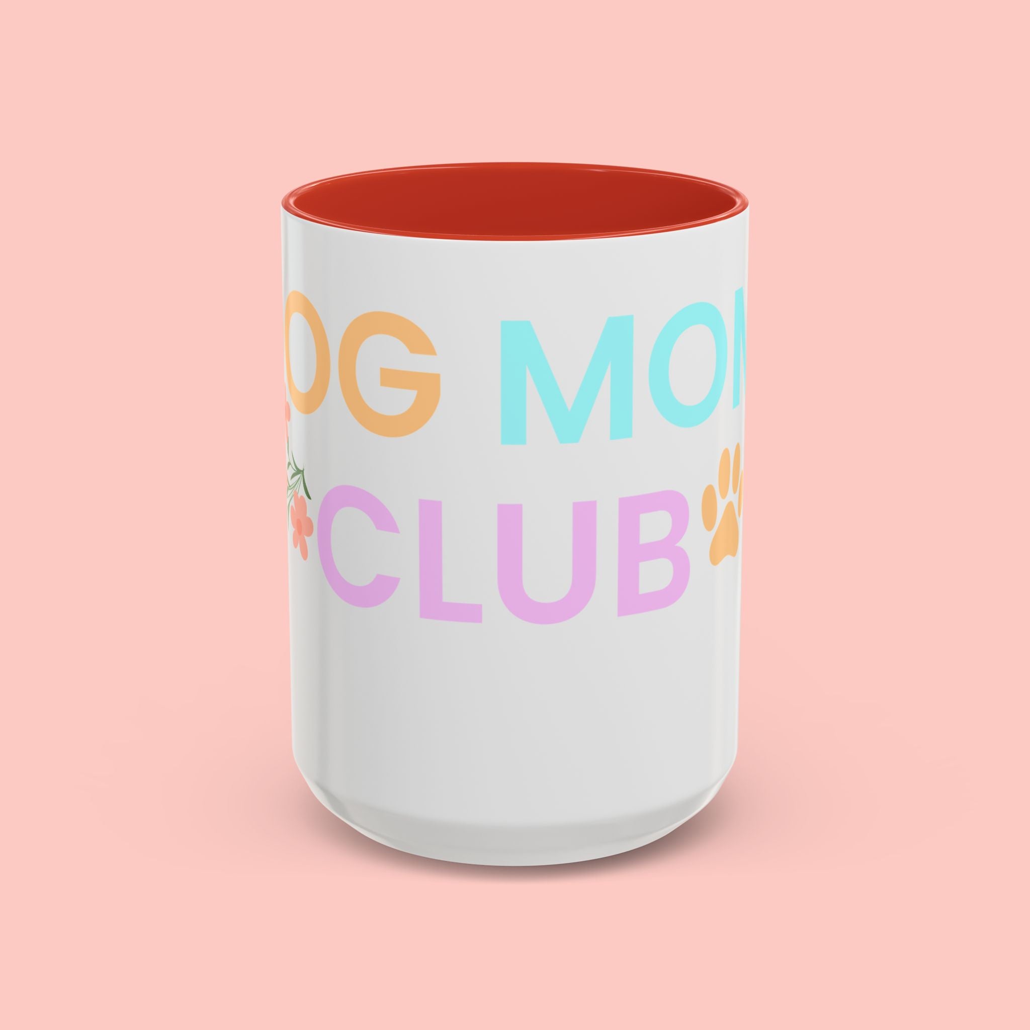Dog Mom Club Accent Coffee Mug – Colorful Paw Print 11/15oz