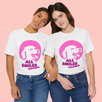 All Smiles Mom's Rules T-Shirt — Cute Pink Dog Graphic Tee for Moms & Pet Lovers