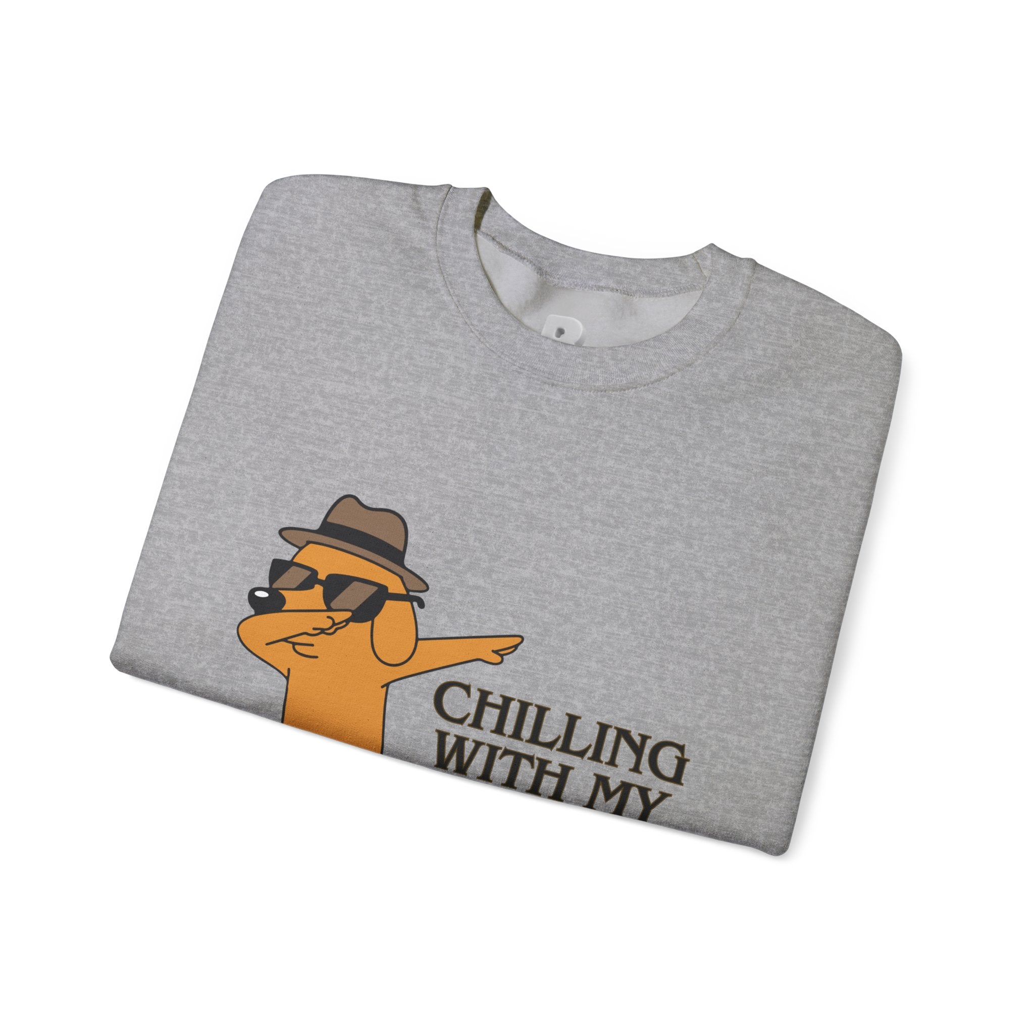 Chilling With My Chind Crewneck Sweatshirt — Funny Dab Dog Graphic Sweatshirt