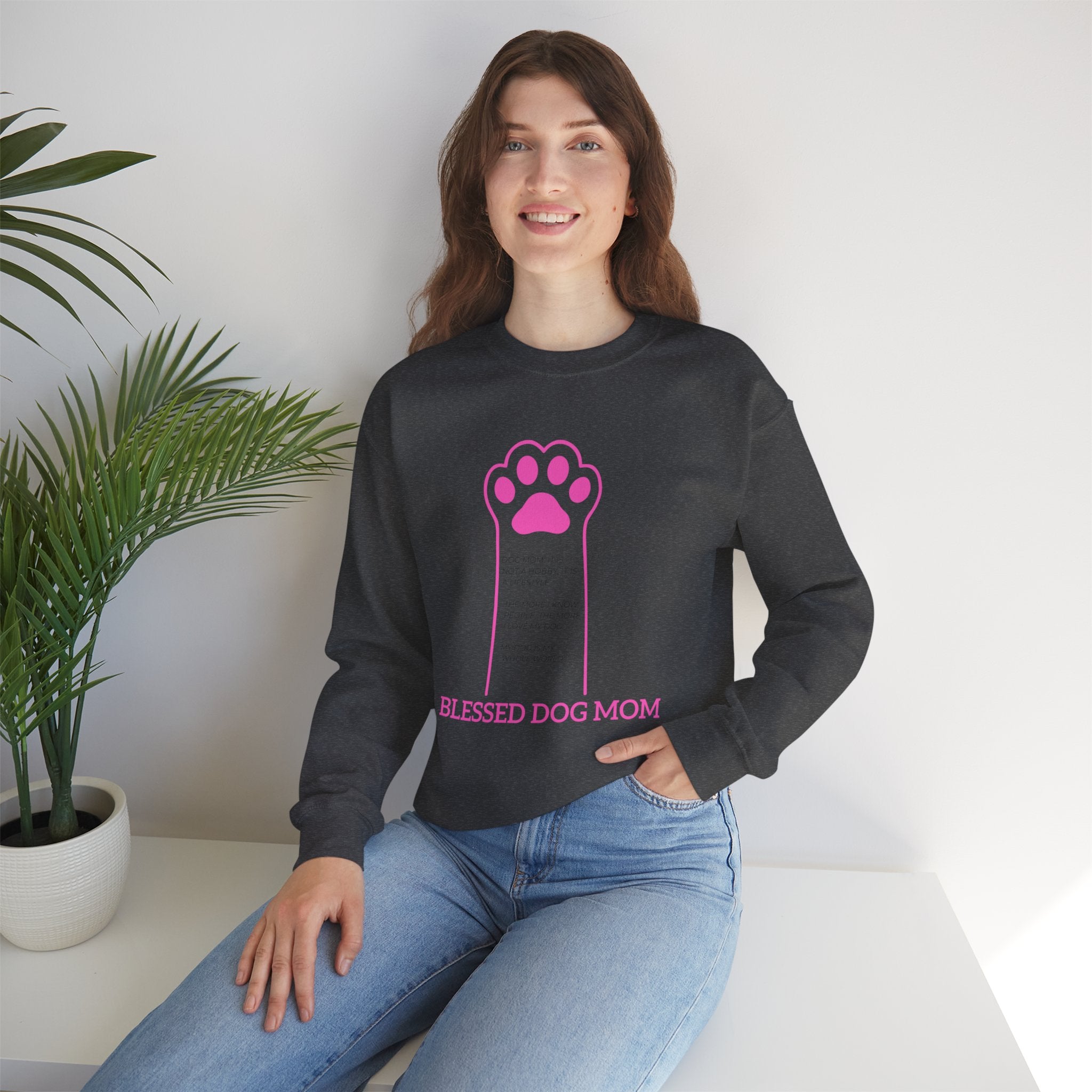 Blessed Dog Mom Crewneck Sweatshirt — Pink Paw Memorial Pullover