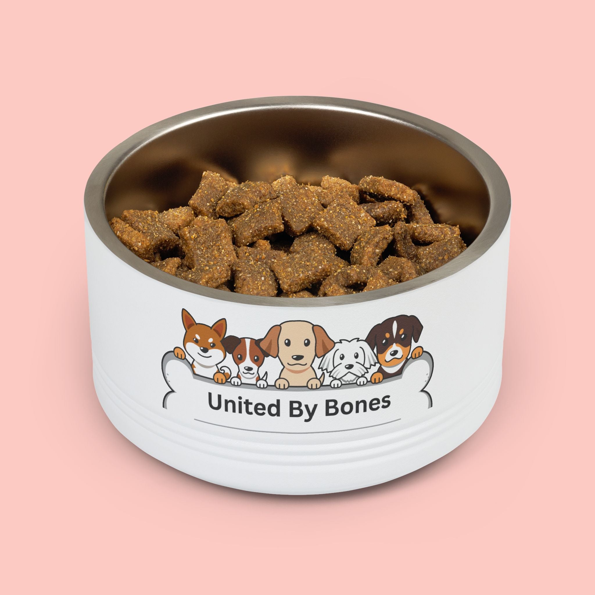 United By Bones 18oz Pet Bowl — Cute Cartoon Dogs Stainless Steel Bowl for Dogs & Cats
