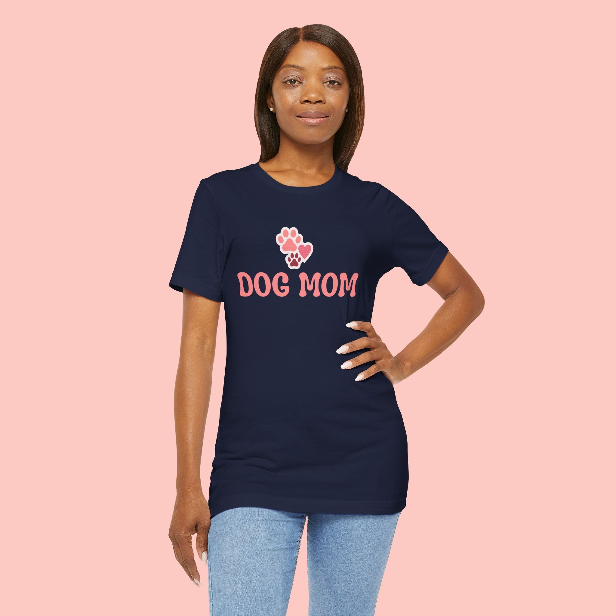 Dog Mom T-Shirt — Pink Paw Graphic Tee for Dog Lovers