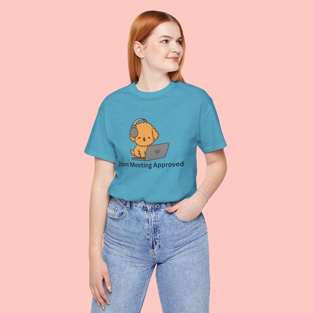 Zoom Meeting Approved Tee — Cute Puppy with Headset Laptop Graphic