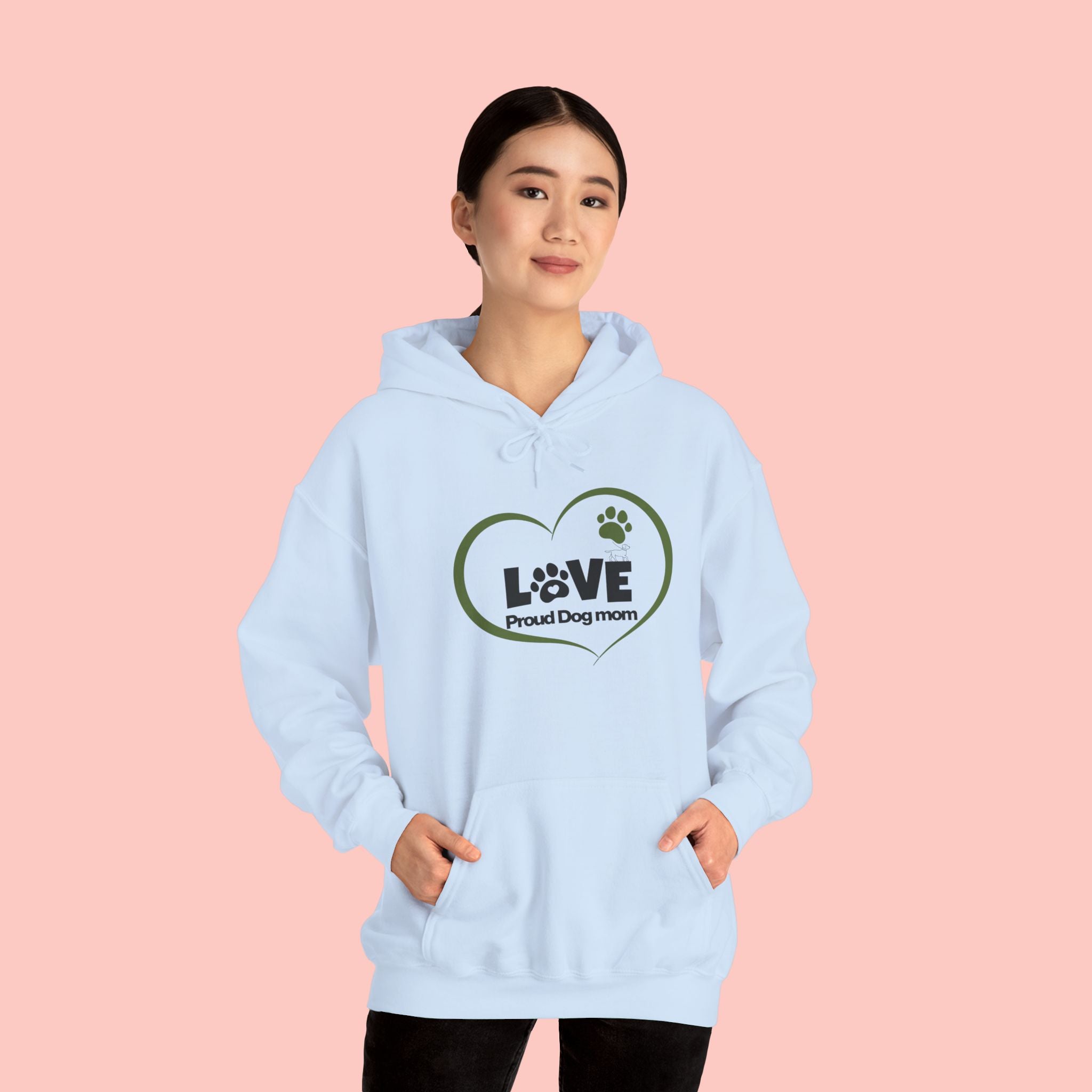 Dog Mom Heart Hoodie – "Love Proud Dog Mom" Paw Print Sweatshirt