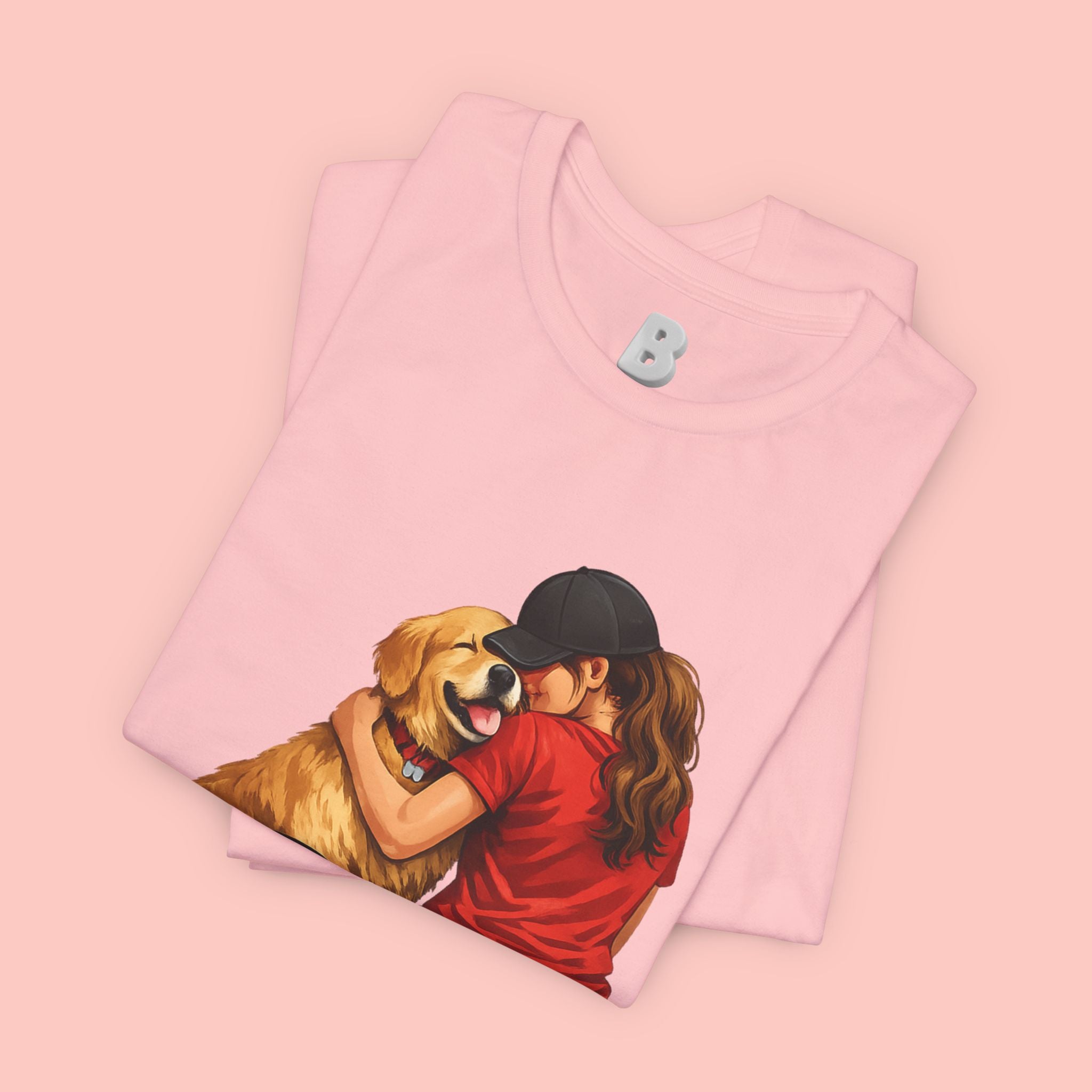 Dog Mom T-Shirt - Cute Woman Hugging Golden Retriever Tee