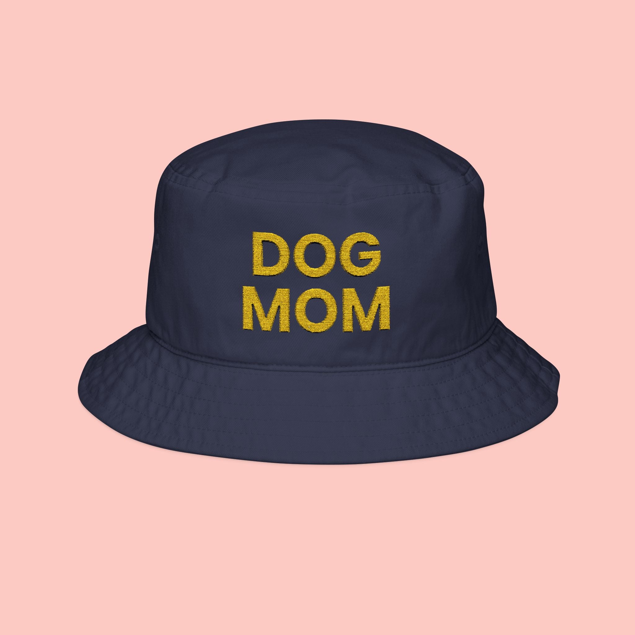 Dog Mom Embroidered Bucket Hat — Floral Yellow Text